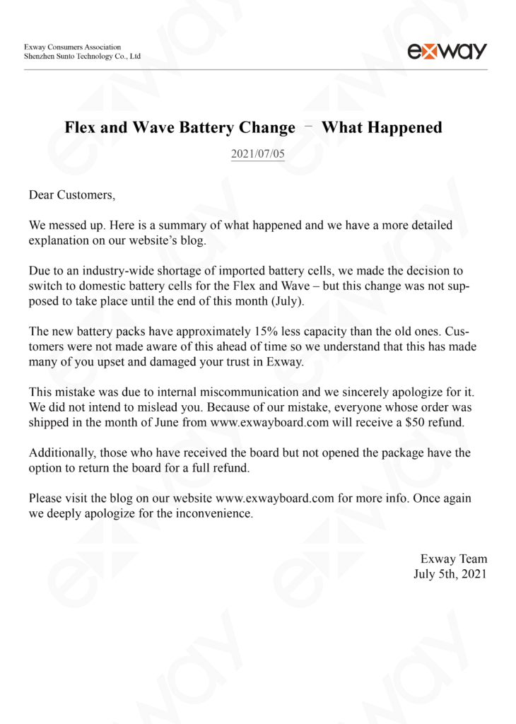 Exway apology letter
