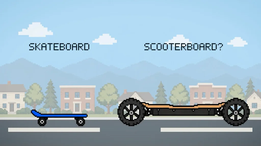 Illustration of skateboard vs scooterboard.